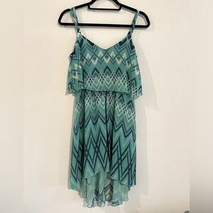 Lily Rose Women Dress Medium Blue & Green Geometric Flowy Contemporary Preppy